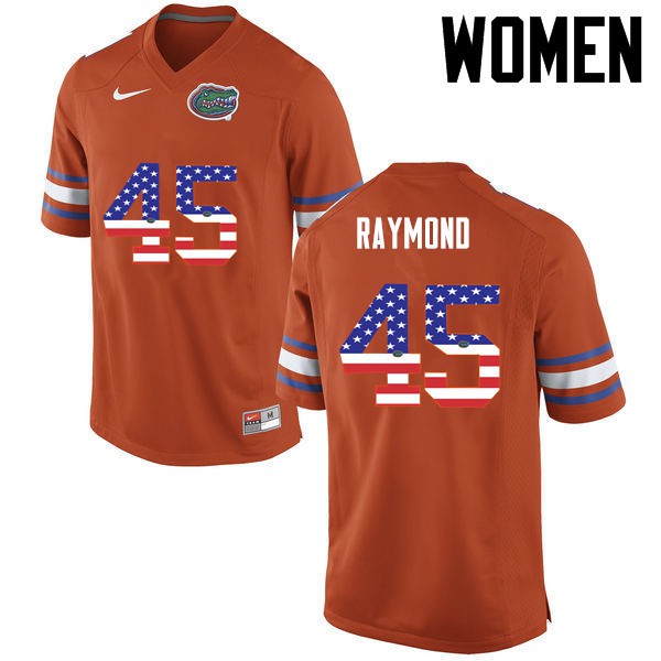 Florida Gators Women #45 R.J. Raymond College Football USA Flag Fashion Orange